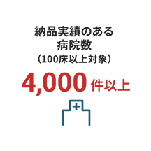 納品実績のある病院数（100床以上対象）4,000件以上